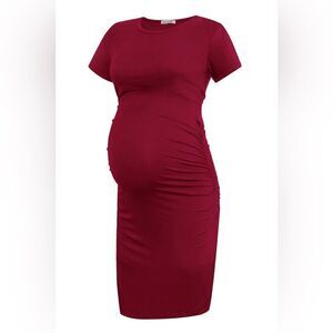 [NWT] Smallshow Summer Ruched Bodycon Maternity Dress - Red - Size XXL